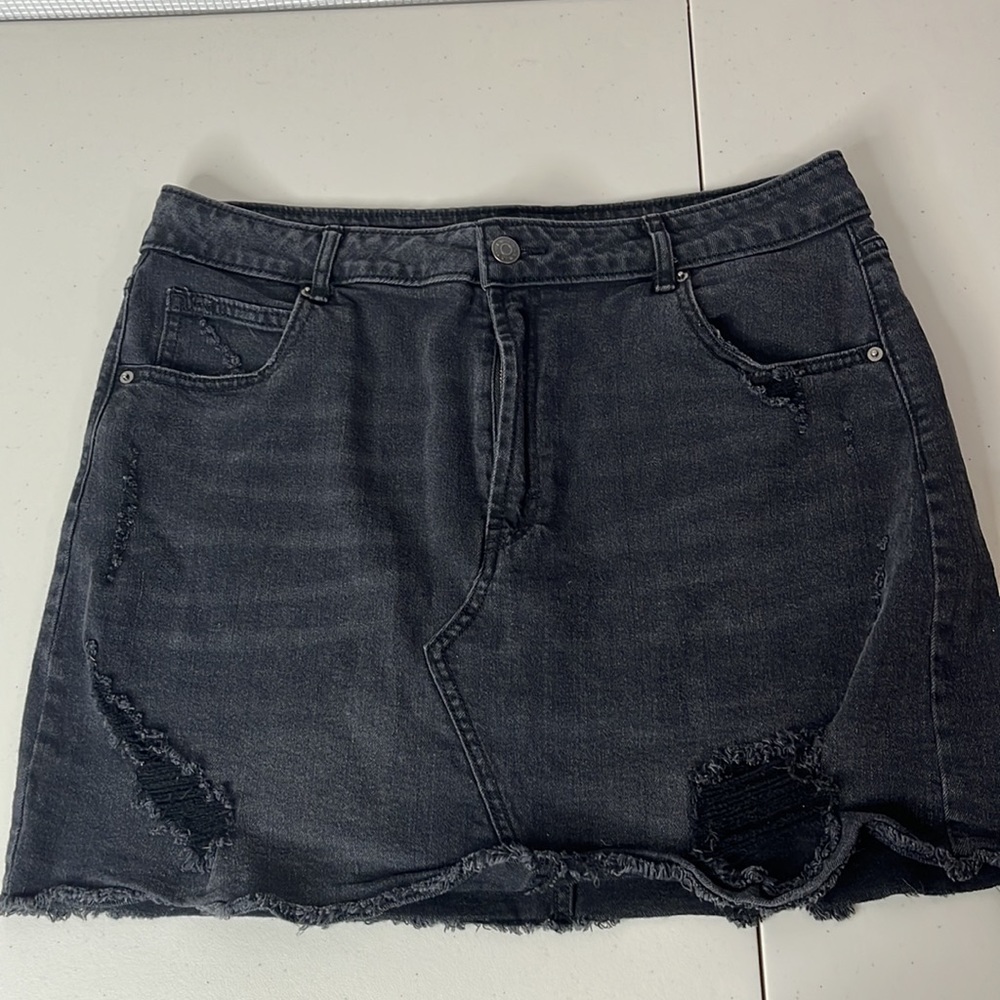 Distressed Black Denim Skirt